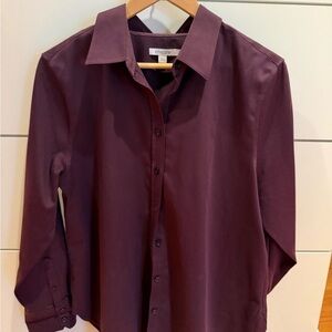 Chico's Womens Deep Purple Button Down Shirt with Stretch